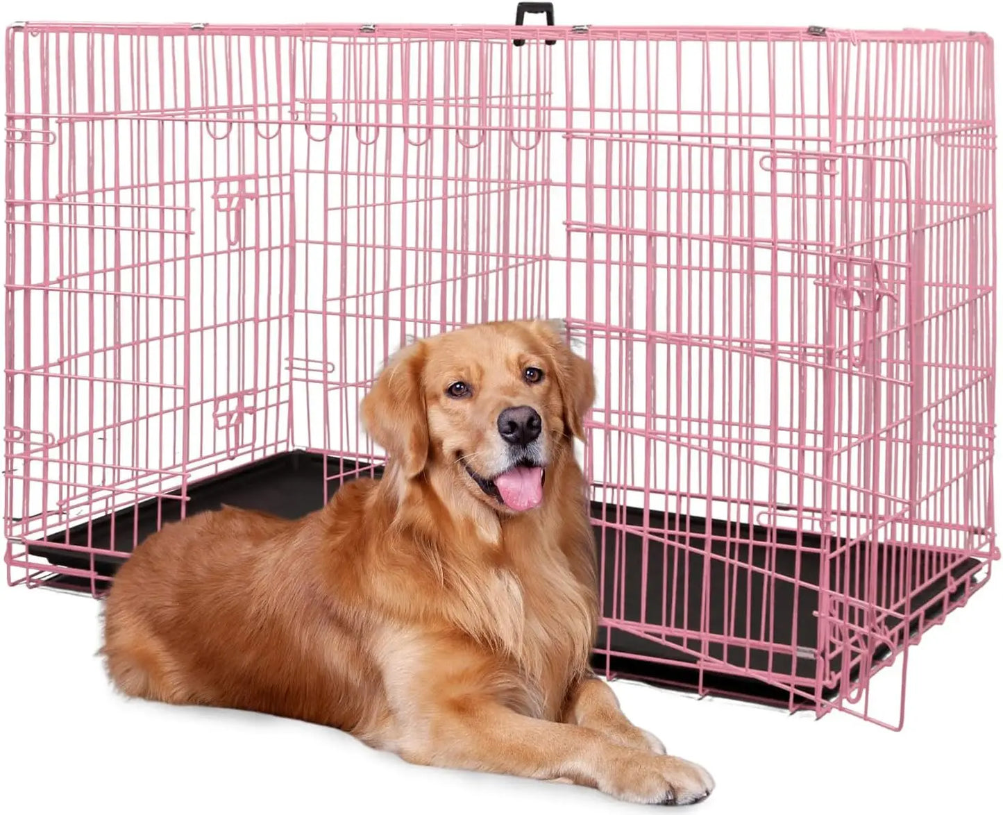 BestPet Dog Crate Folding Kennel With Double Doors Leakproof Tray