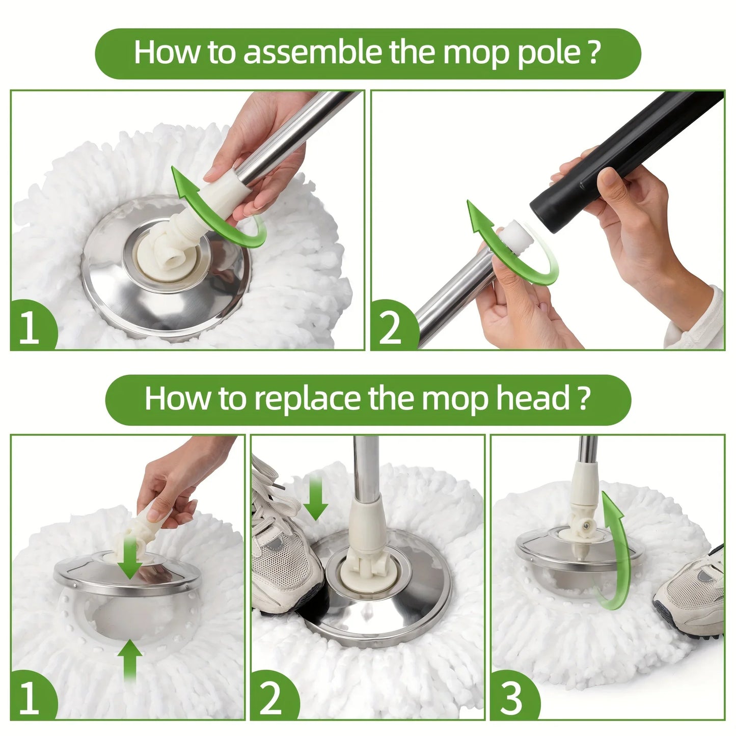 AEHOMECN Heavy Duty Spin Mop And Bucket Set With 360 Degree Rotating Mop Heads