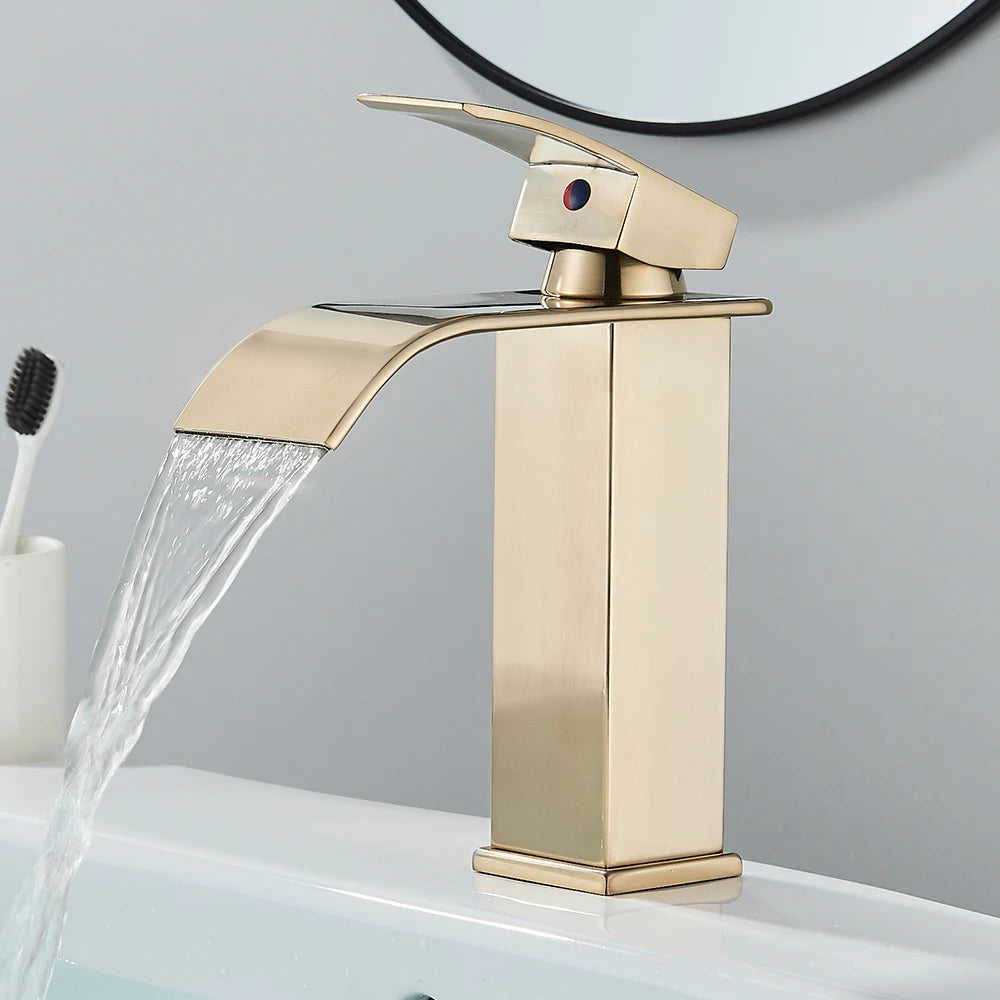 Rozin Deck Mounted Single Lever Basin Faucet Waterfall Brass