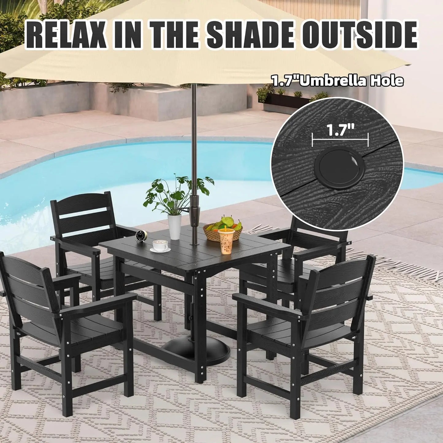HIPS Patio Dining Set With Umbrella Hole And Weatherproof Table