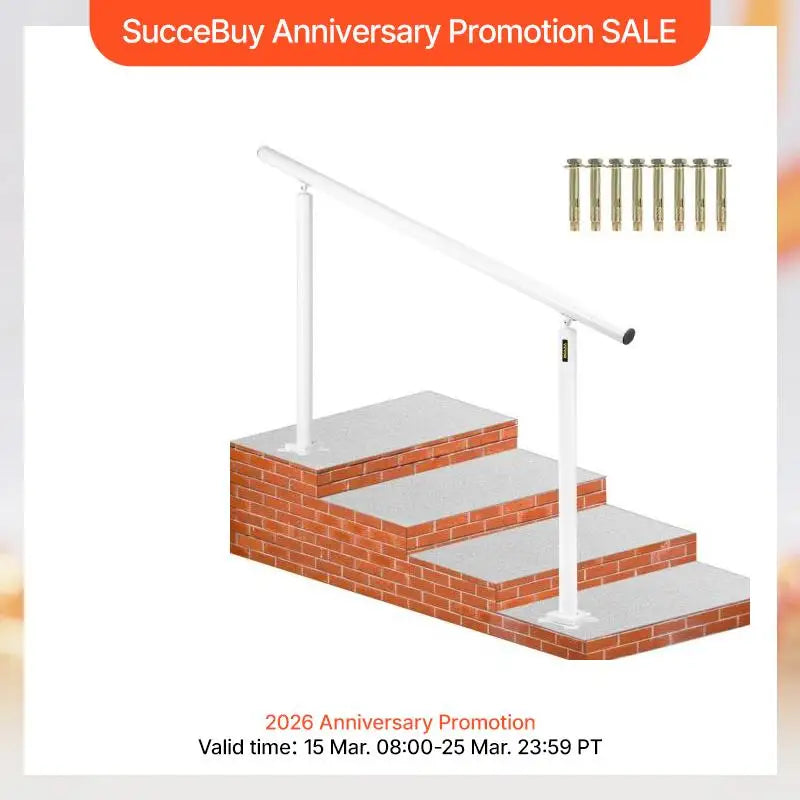 SucceBuy Aluminum Outdoor Stair Handrail Kit For 0-5 Steps