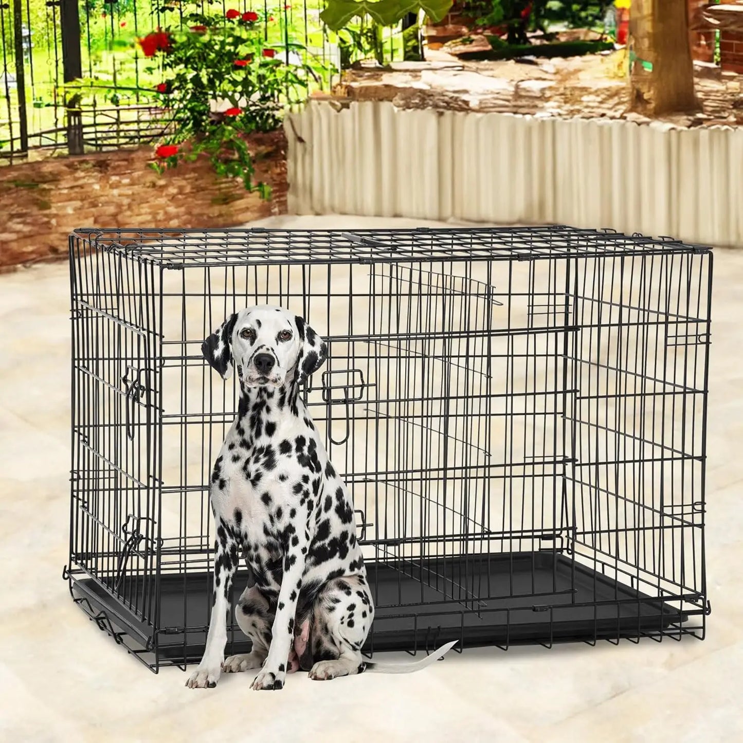 BestPet Dog Crate Folding Kennel With Double Doors Leakproof Tray