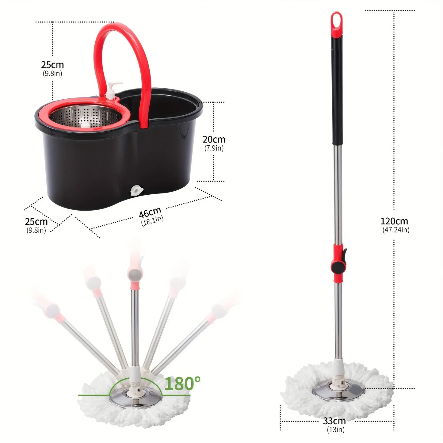 AEHOMECN Heavy Duty Spin Mop And Bucket Set With 360 Degree Rotating Mop Heads