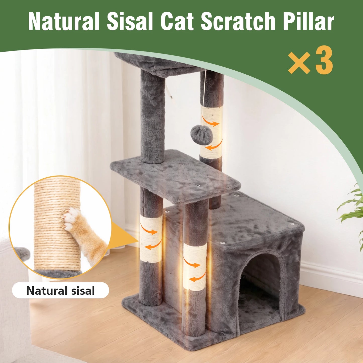 Cat Tree Indoor Tower With Scratching Posts And Condo