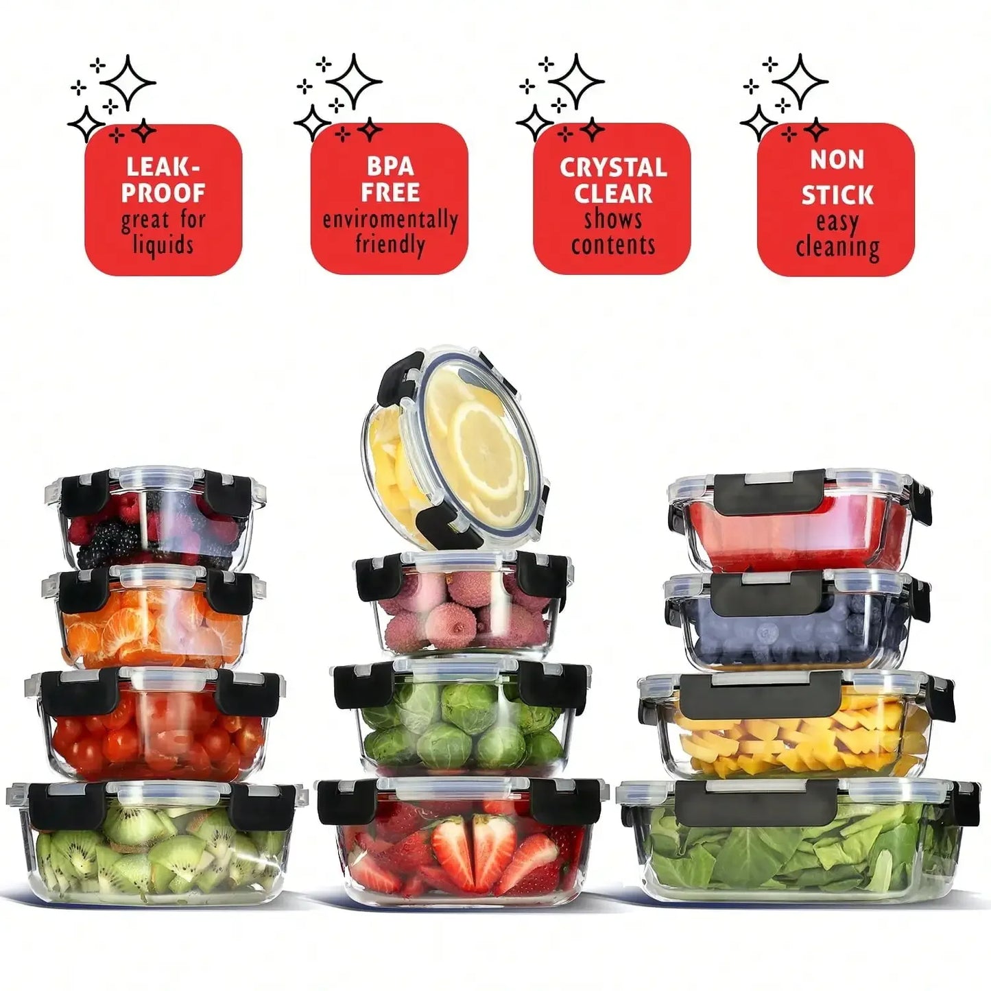 Glass Food Storage Containers with Lids Airtight Leak-Proof
