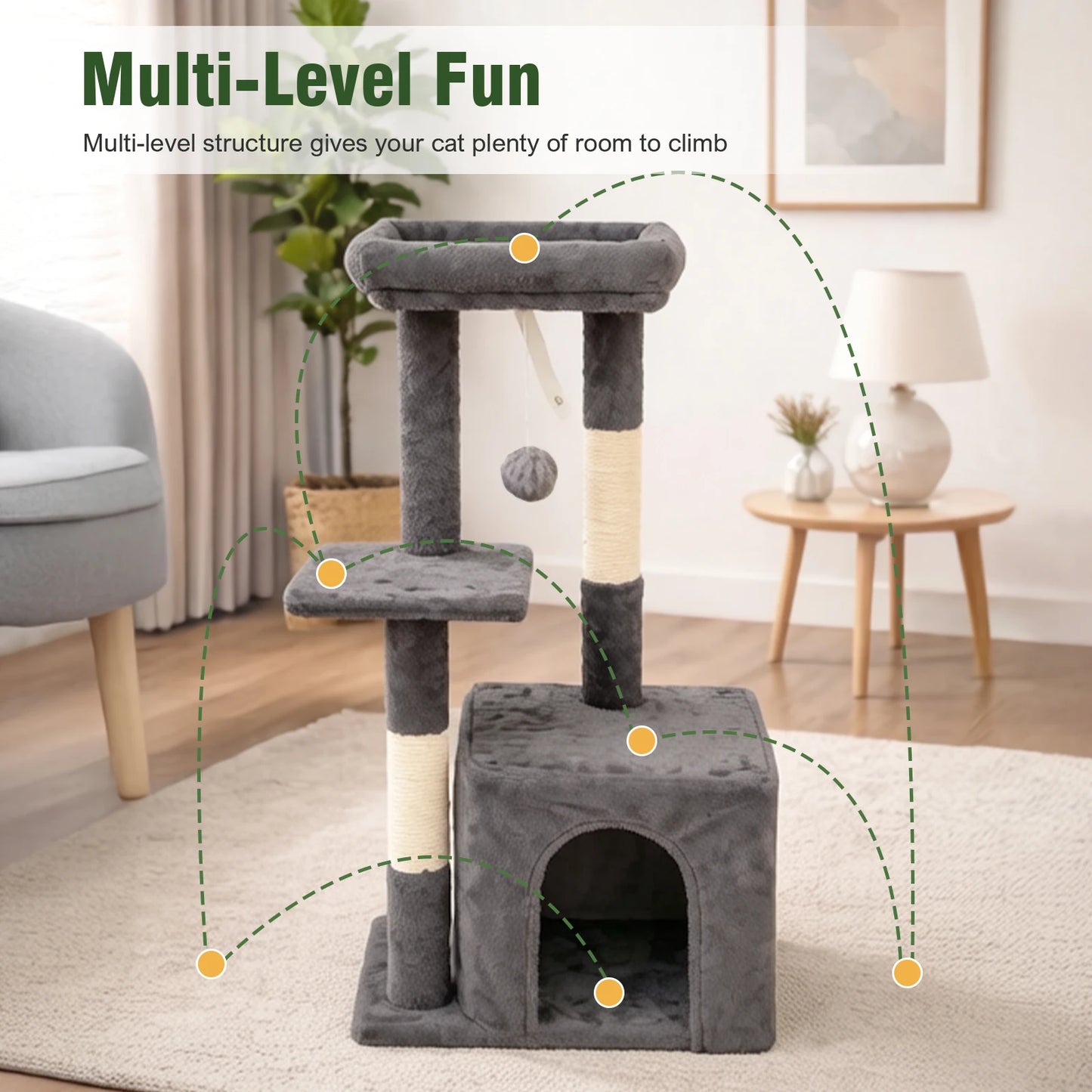 Cat Tree Indoor Tower With Scratching Posts And Condo
