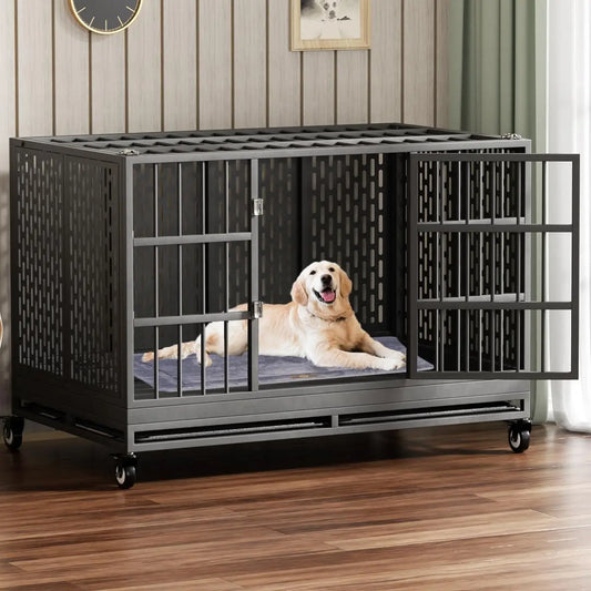Ufsagcg Heavy Duty Folding Dog Crate With Wheels For Large Dogs