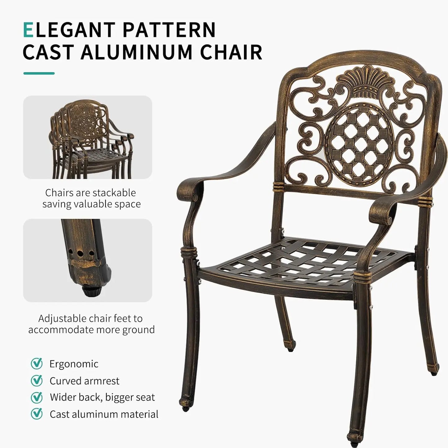 Cast Aluminum Patio Dining Chairs, Stackable Outdoor Bistro Chairs