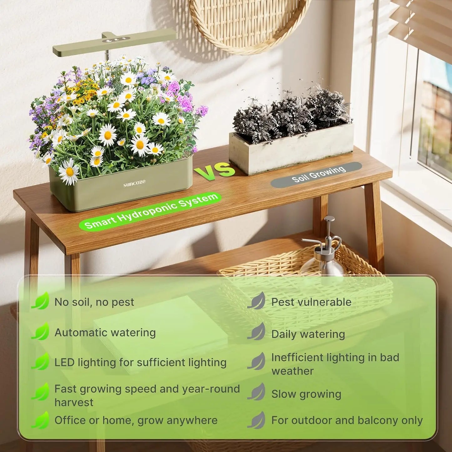 Hydroponics Growing System With 12 Pods 24W LED Adjustable Height