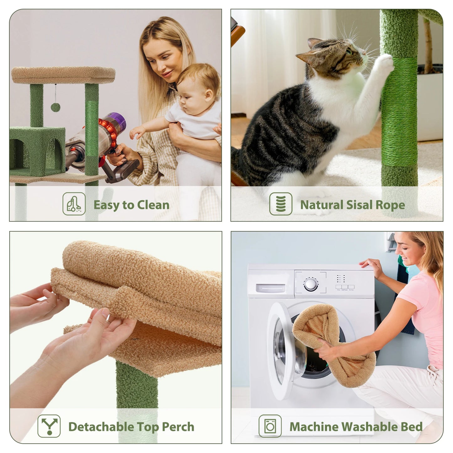 PAWZ Road Cactus Cat Tree Tower for Large Indoor Cats with Top Perch