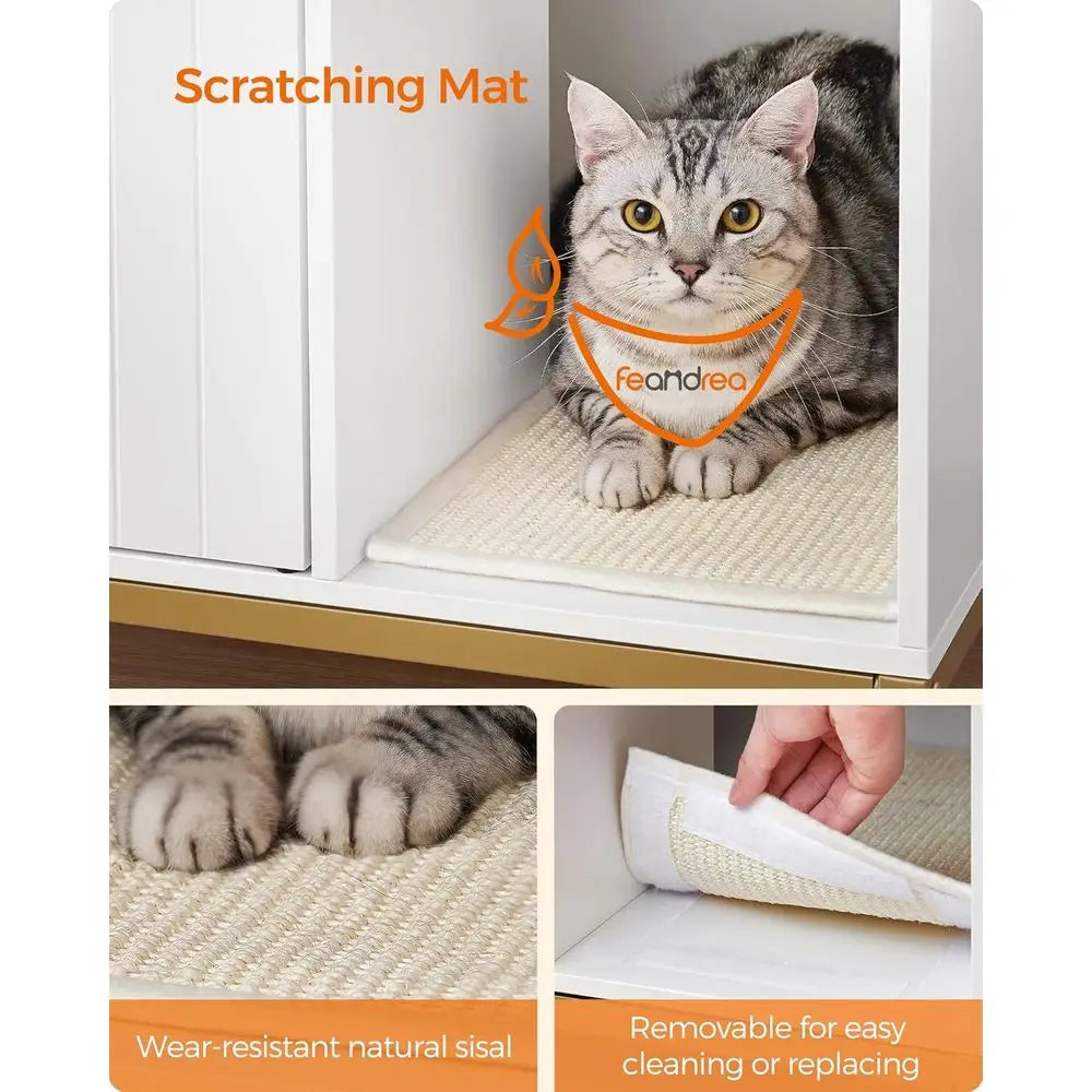 Cat Litter Box Enclosure With Scratch Pad Front Entry Double Cabinet