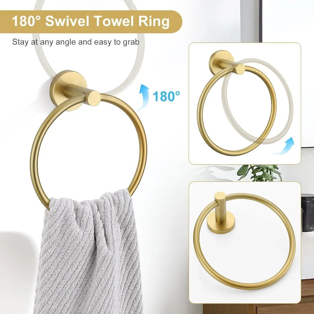 Brushed Gold SUS304 Stainless Steel Bath Towel Bar Set