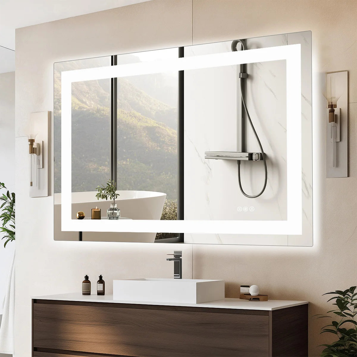 JHK LED Bathroom Vanity Mirror With Memory Function Front Backlit Tempered Glass