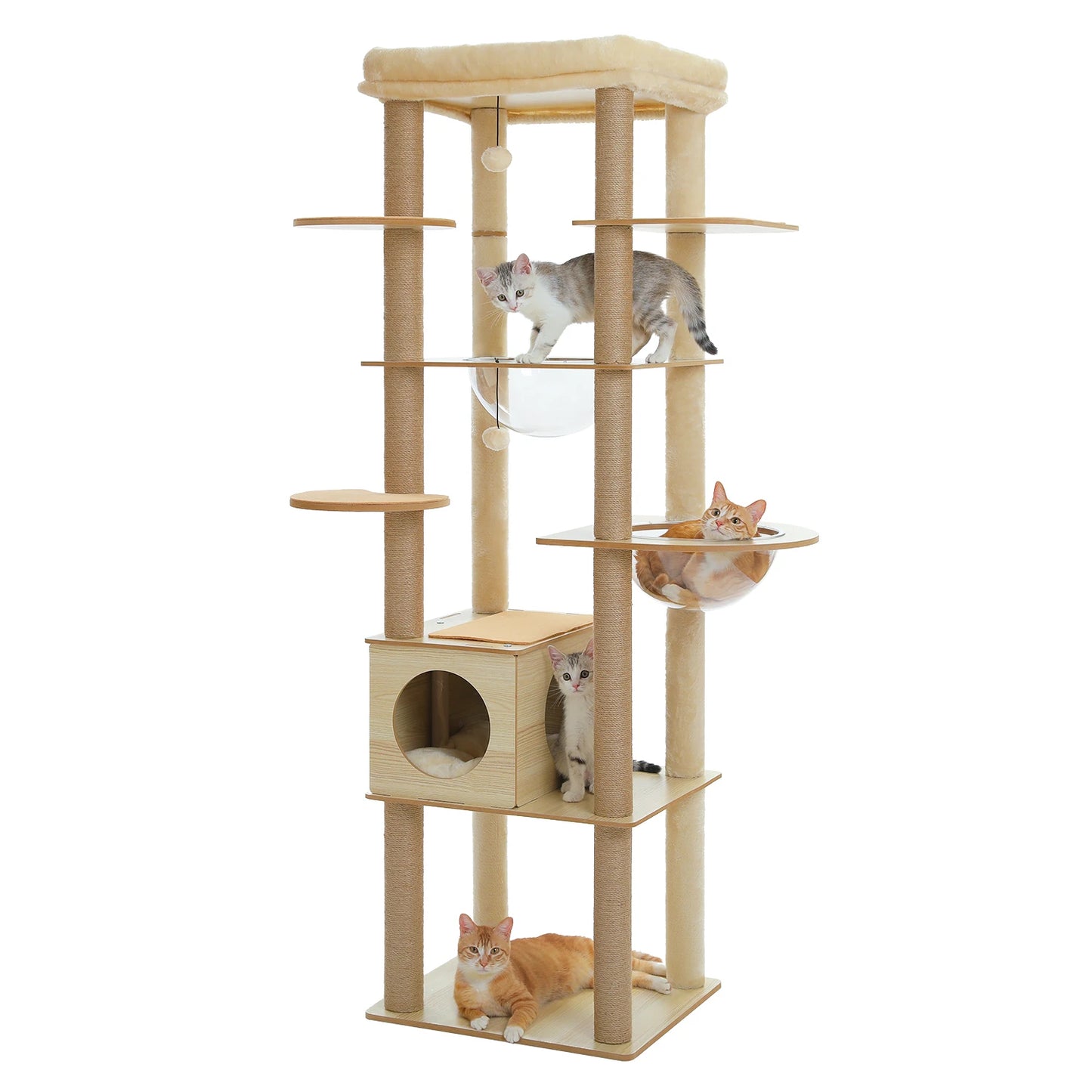 PAWZ Ro Multi Level Cat Tree Indoor Wood Tower With Scratching Posts And Cat Toys
