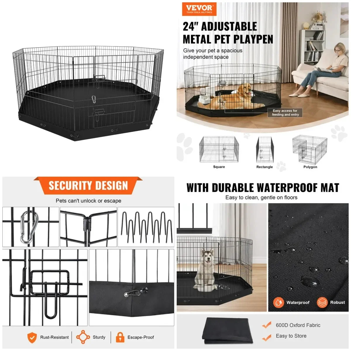 Foldable Dog Playpen For Indoor Outdoor Pet Enclosure