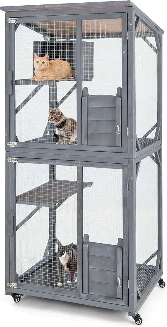 Catio Outdoor Cat Enclosure On Wheels Resting Box Platforms