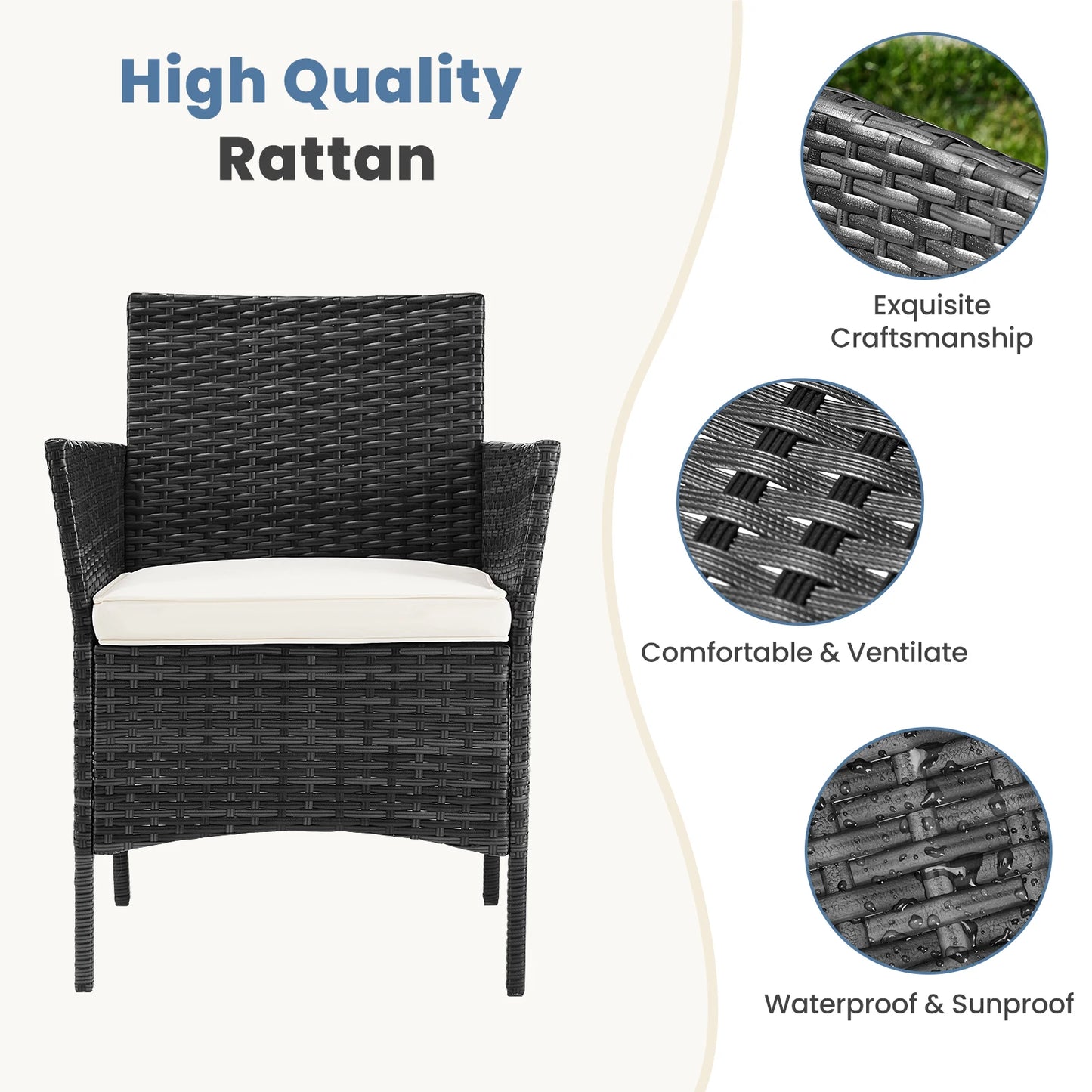 DUMOS 4 Piece Outdoor Patio Furniture Set With Glass Table