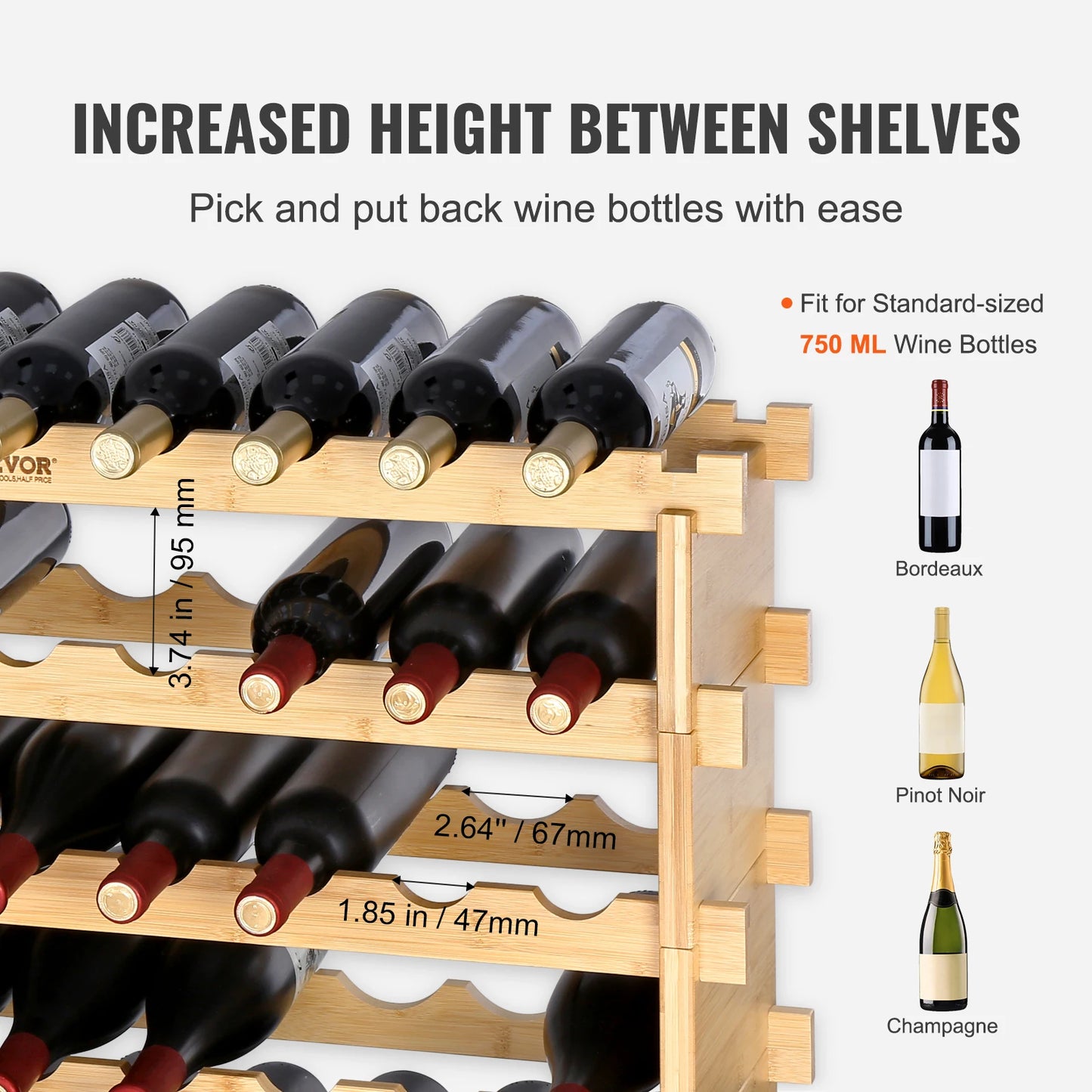 SucceBuy Bamboo 8 Tier Stackable Wine Rack For Kitchen