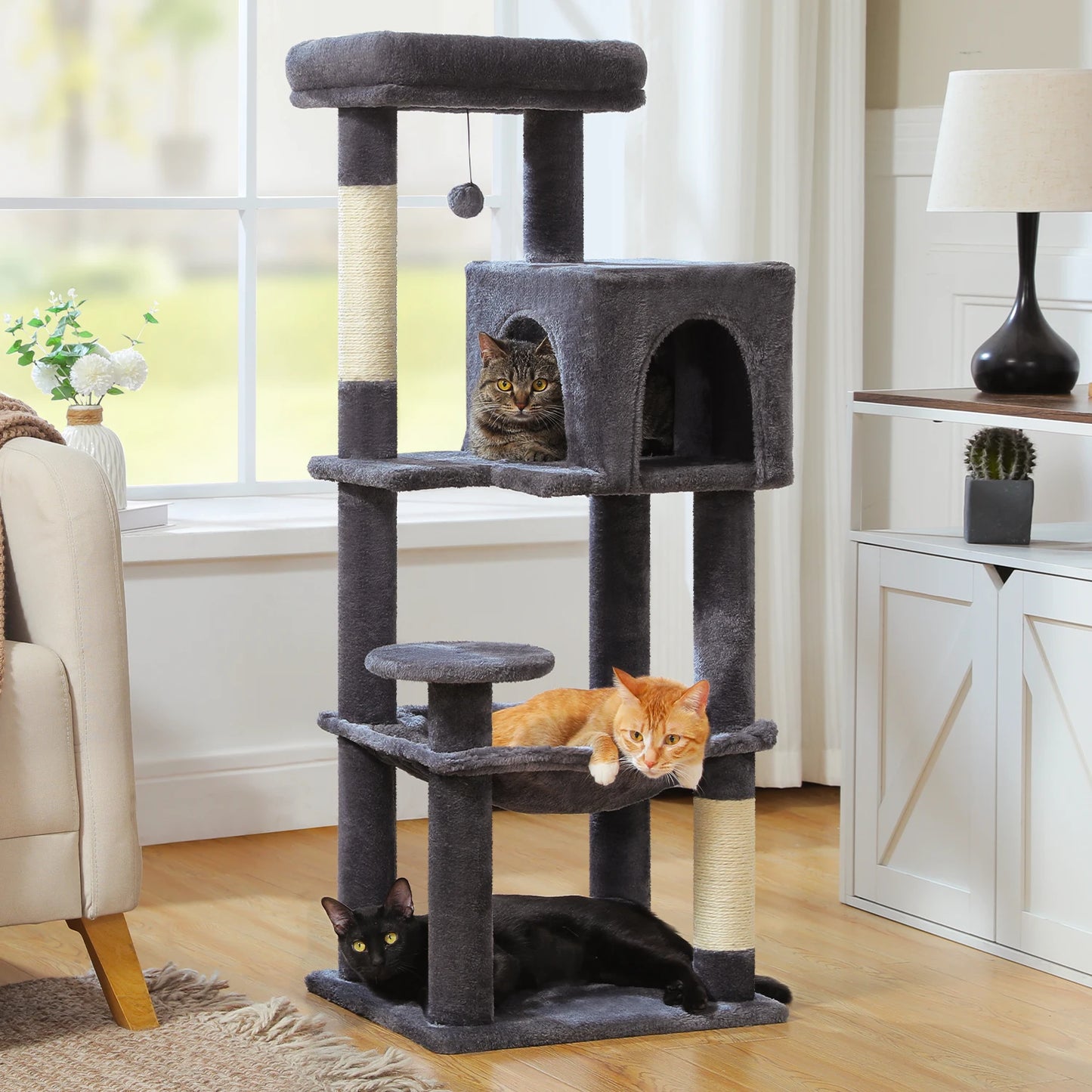 PEQULTI Five-Level Cat Tree Tower Top Perch And Sisal Post