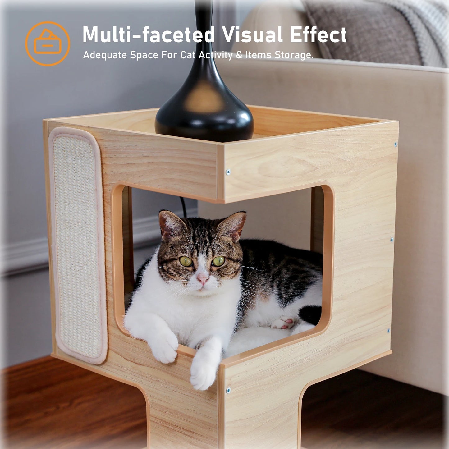 PAWZ Road Wood Cat Condo House Bed With Removable Mats