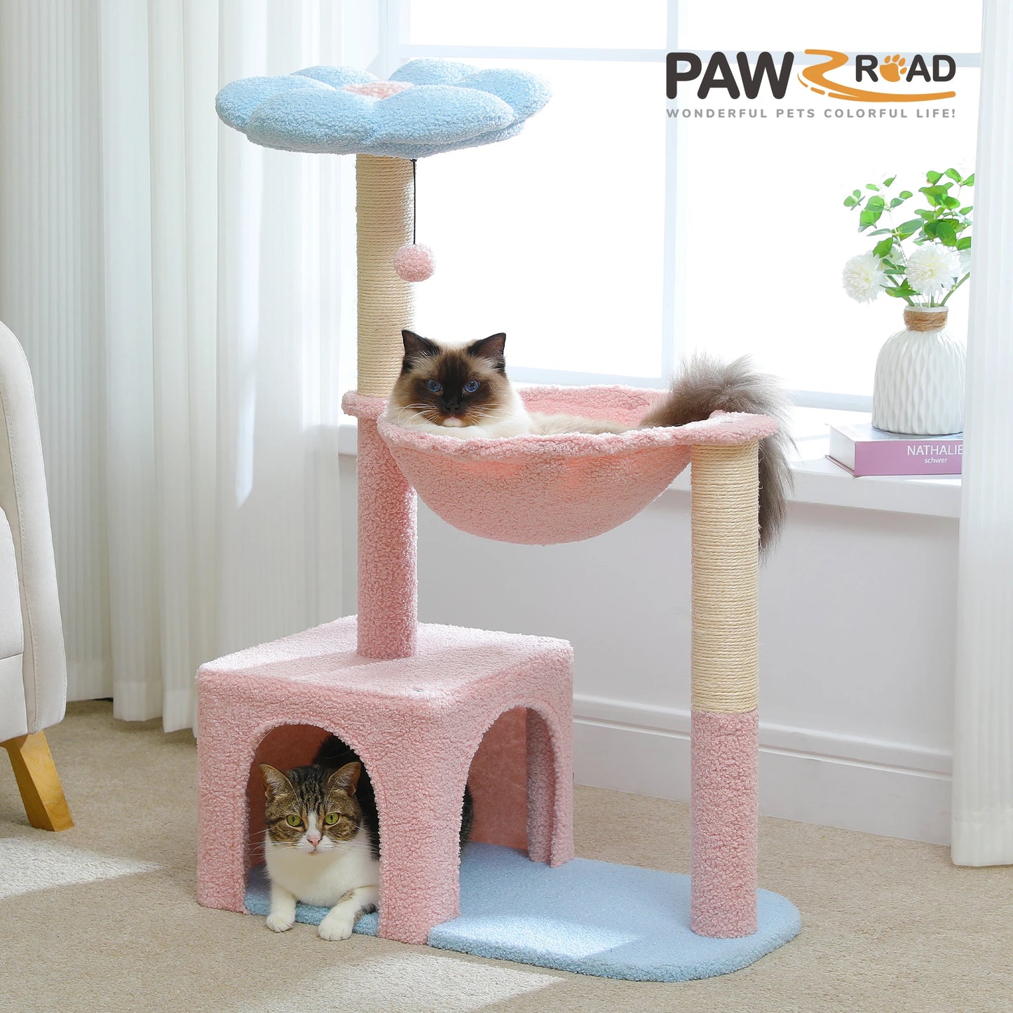 PETEPELA Flower Cat Tree With Large Metal Frame Hammock
