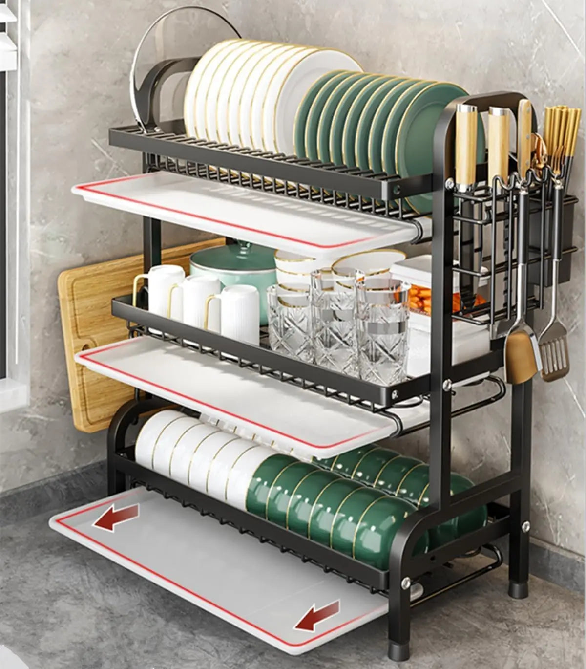 Three-Tier Space-Saving Kitchen Dish Rack For All Tableware
