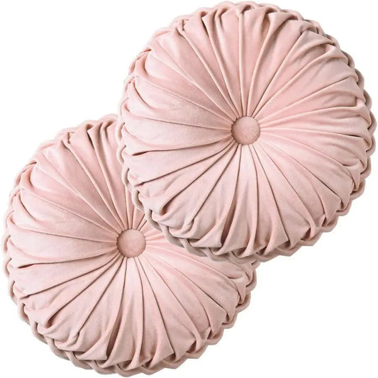Ruched Velvet Round Throw Pillows Set Of 2 Soft Filling