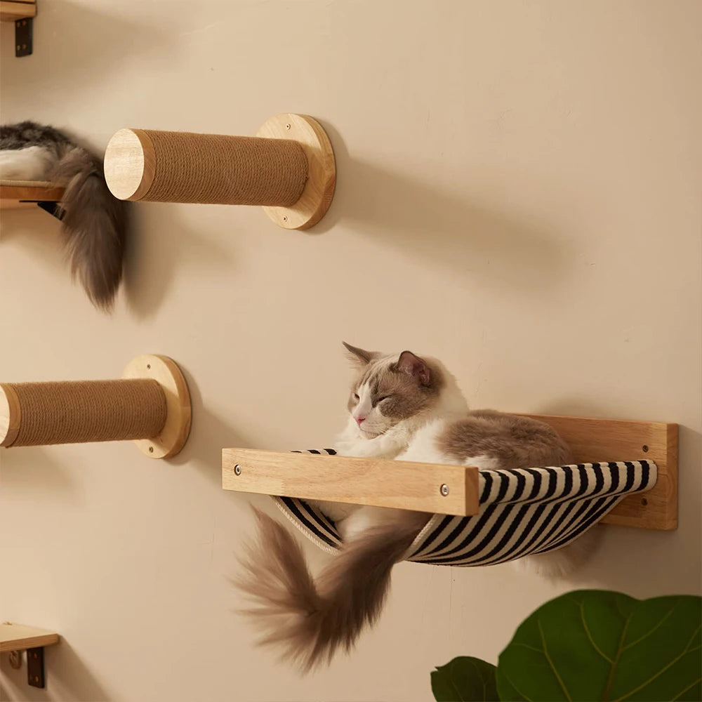 PETRAVEL Cat Hammock and Wall Mounted Scratching Posts Set