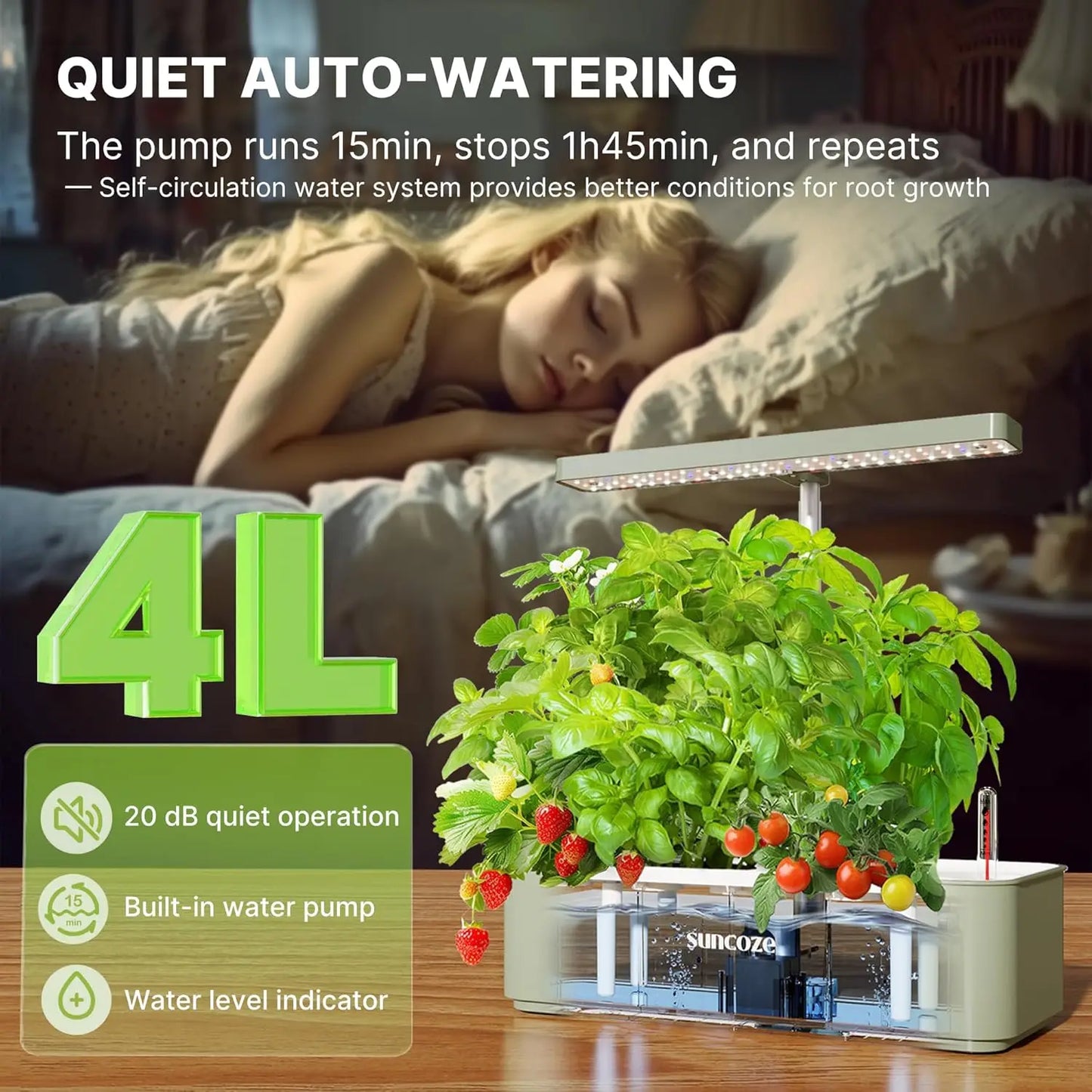 Hydroponics Growing System With 12 Pods 24W LED Adjustable Height