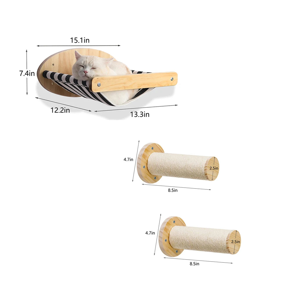 PETRAVEL Cat Hammock and Wall Mounted Scratching Posts Set