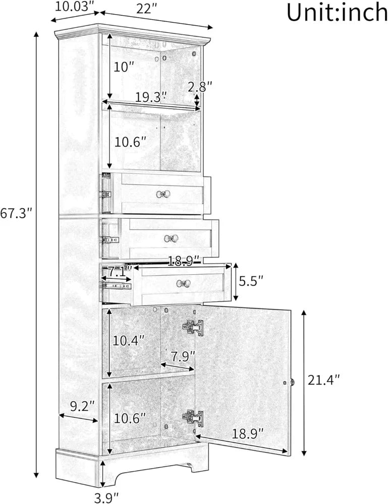 Tall Storage Cabinet With Drawers And Door Adjustable Shelf