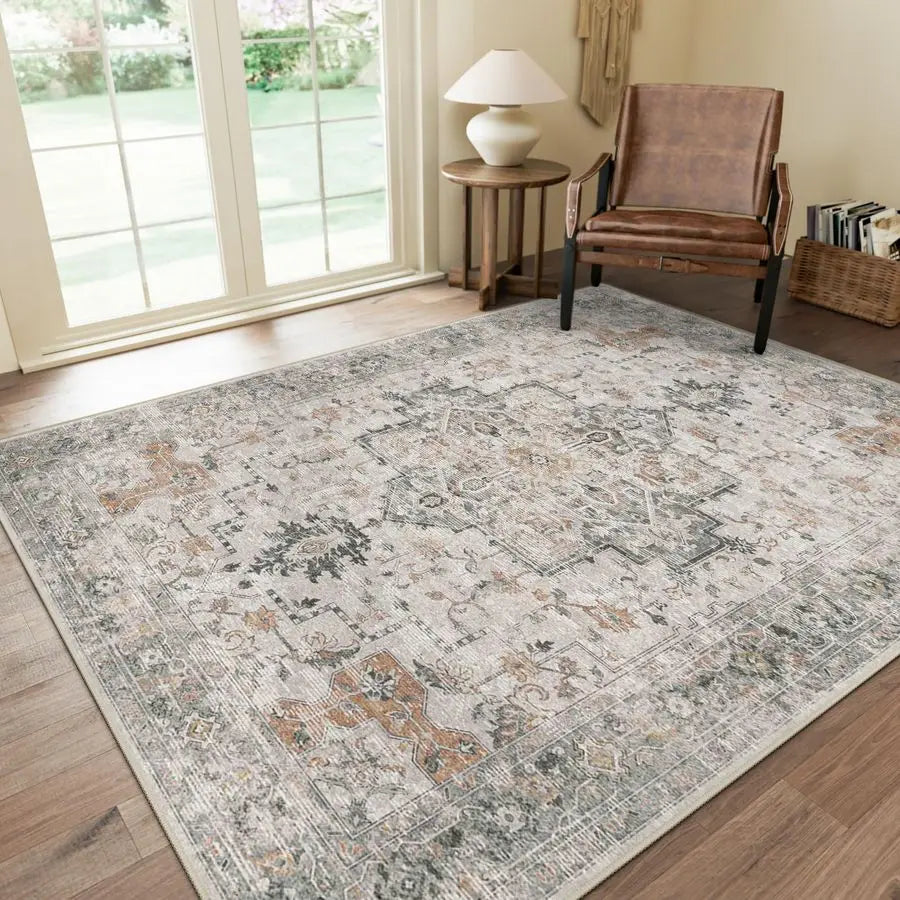 Dini Machine Washable Non Slip Vintage Chenille Area Rug