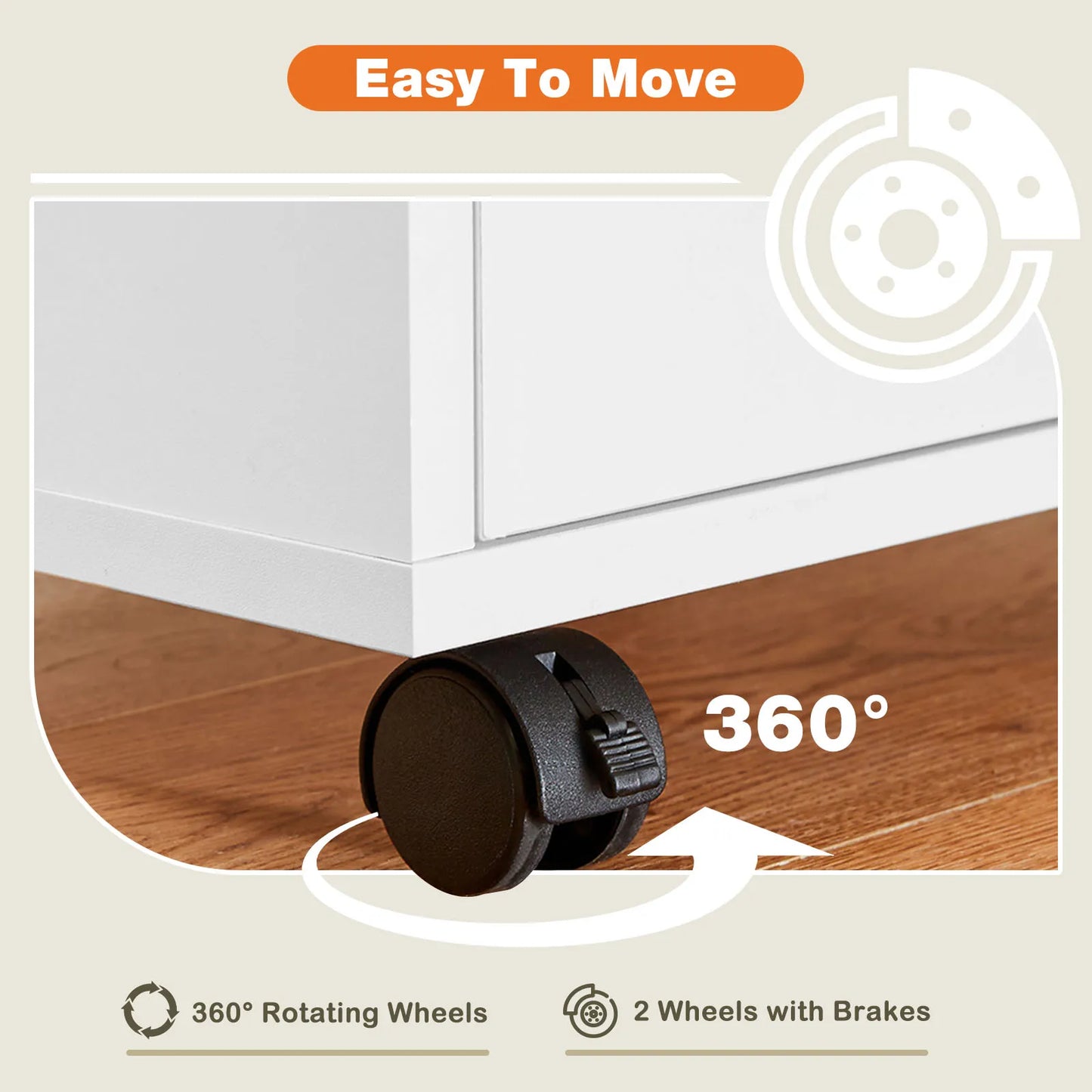 JHK Wood Nightstand 5 Drawer Storage Organizer With Rollers