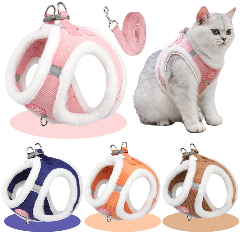 Autumn Winter Warm Chihuahua Harness With Fur And Leash Set