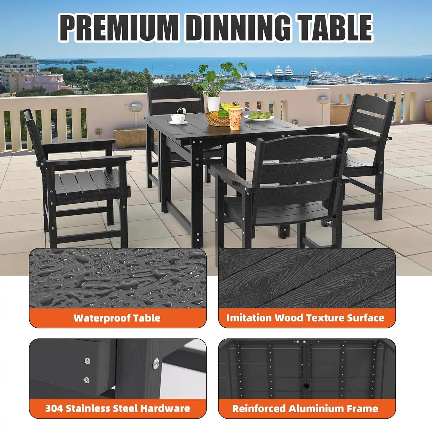 HIPS Patio Dining Set With Umbrella Hole And Weatherproof Table