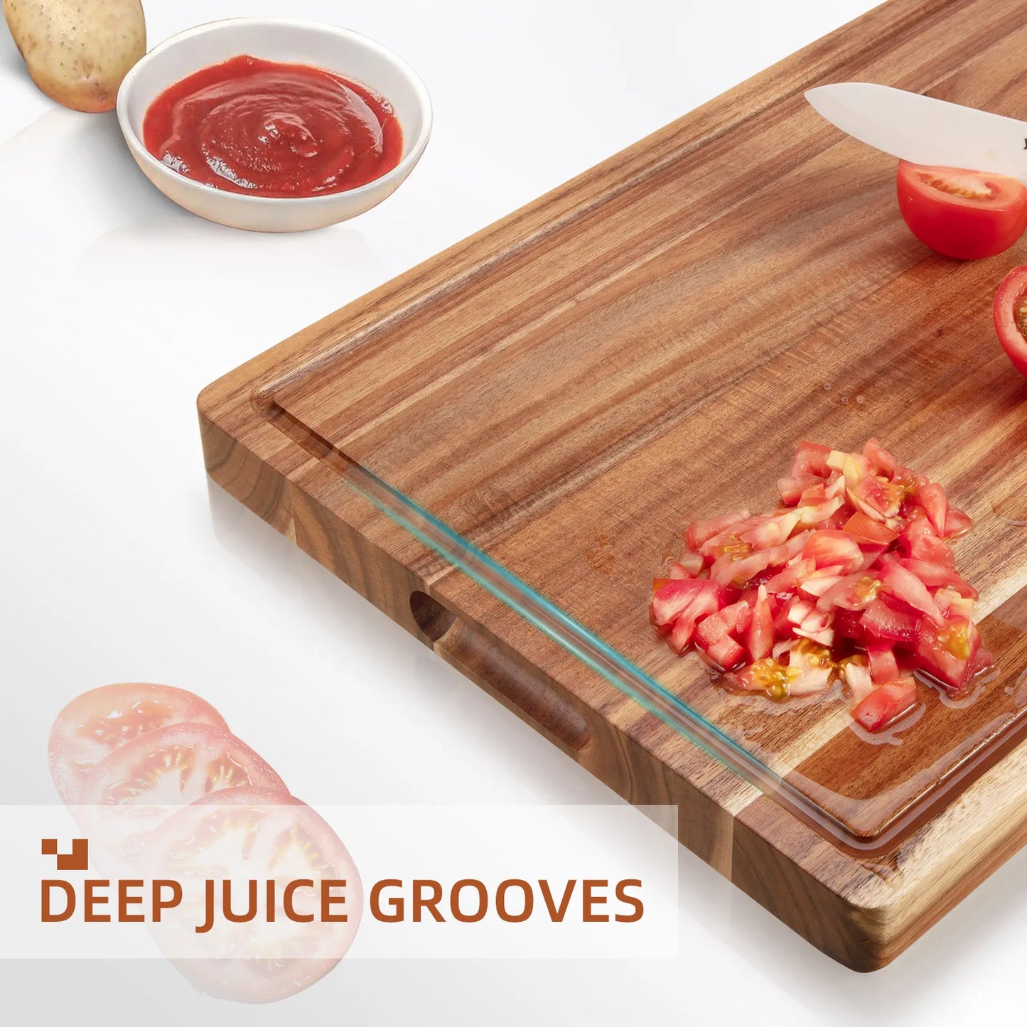 Acacia Wood Cutting Board Reversible Butcher Block For Kitchen And Cheese