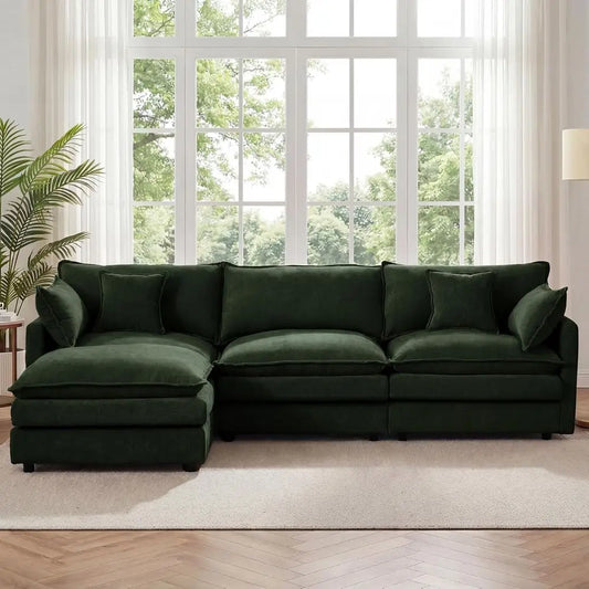 L Shaped Sectional Sofa Chenille Upholstery Ottoman
