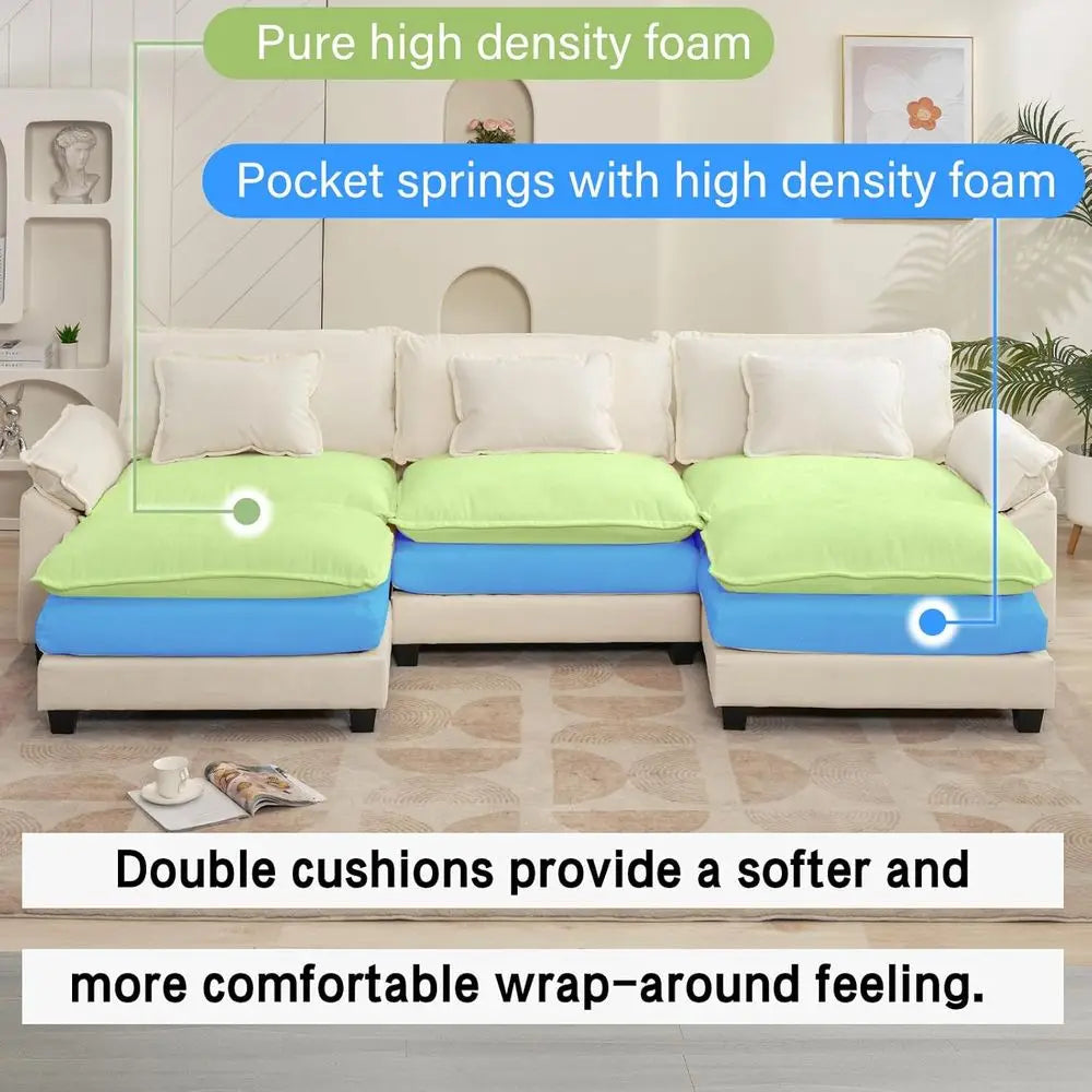 Chaise Sectional Sofa With Ottoman Plush Chenille Sleeper Couch