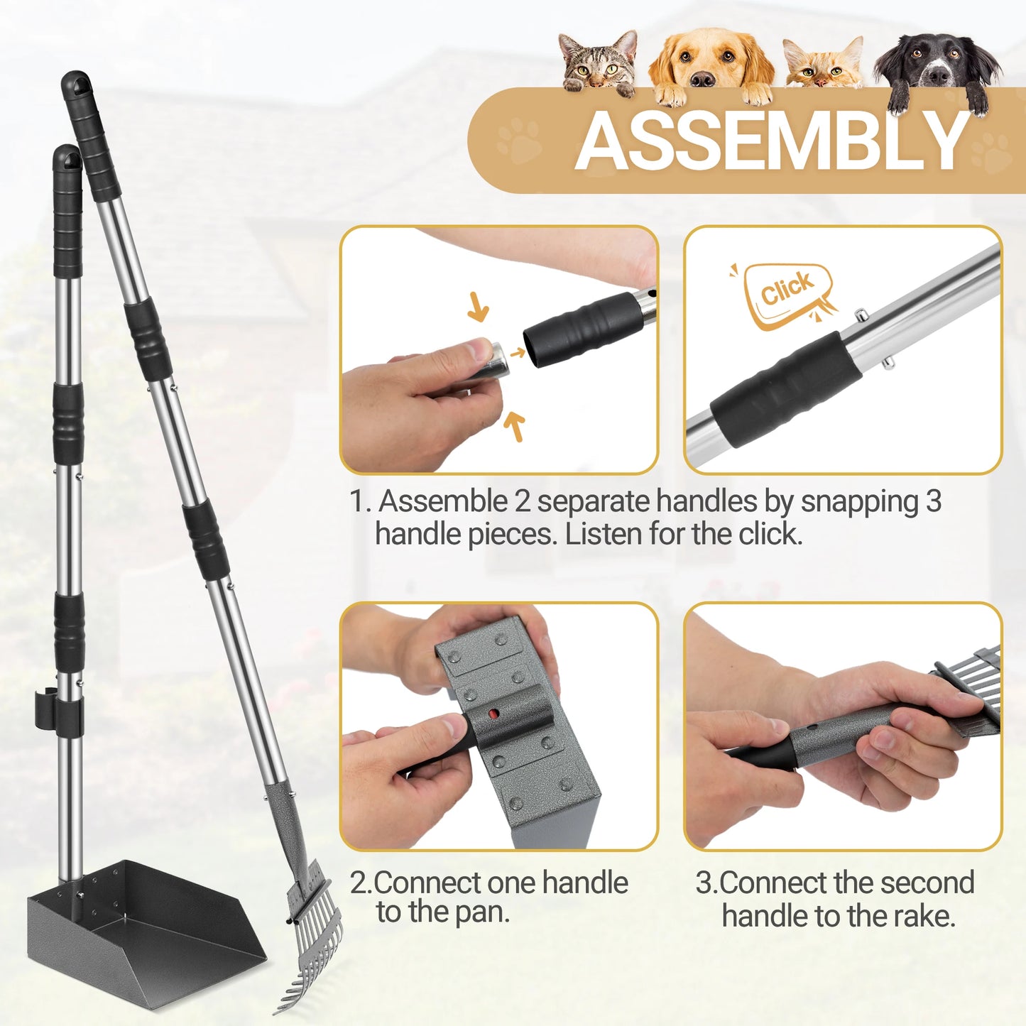 Pooper Scooper Set With Adjustable Stainless Handles