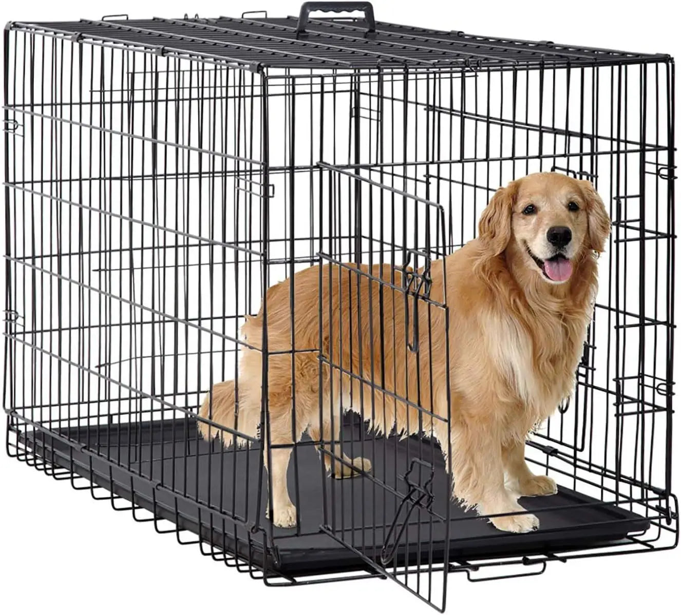 BestPet Dog Crate Folding Kennel With Double Doors Leakproof Tray