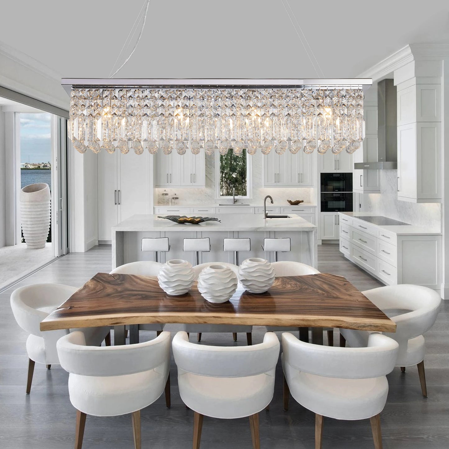 ARLGSITE Modern Crystal Chandelier Chrome Finish Rectangular Pendant