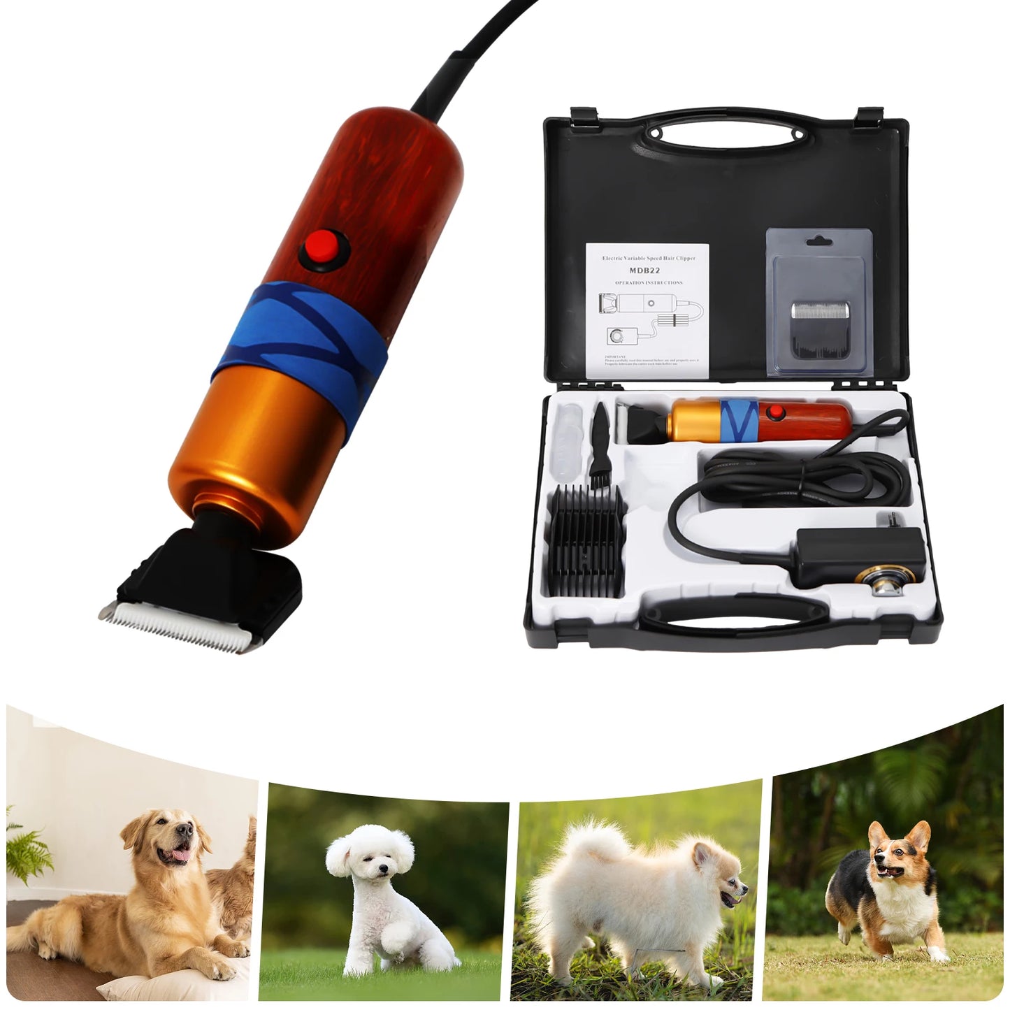 Professional Electric Pet Hair Clipper Low Noise With Variable Speed