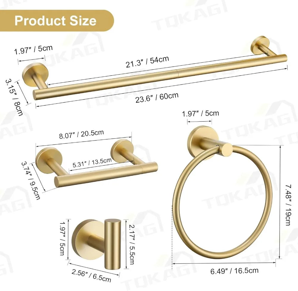 Brushed Gold SUS304 Stainless Steel Bath Towel Bar Set