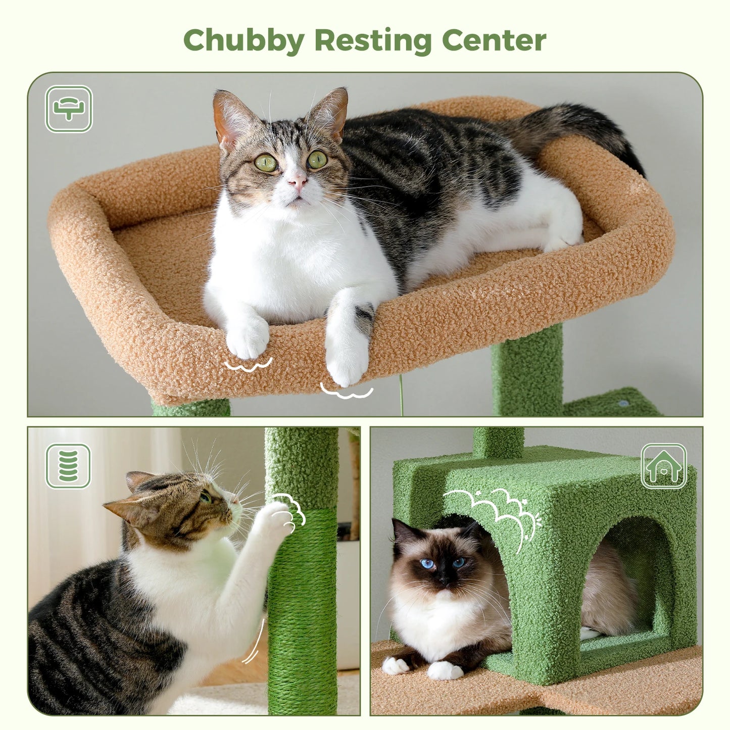 PAWZ Road Cactus Cat Tree Tower for Large Indoor Cats with Top Perch