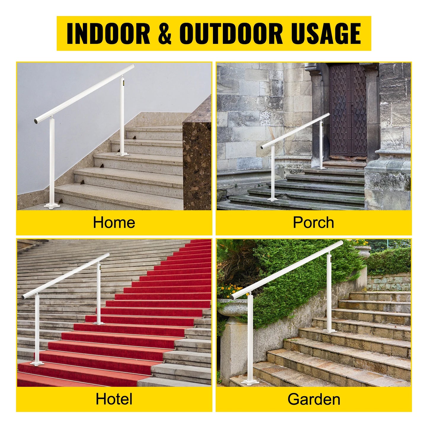 SucceBuy Aluminum Outdoor Stair Handrail Kit For 0-5 Steps