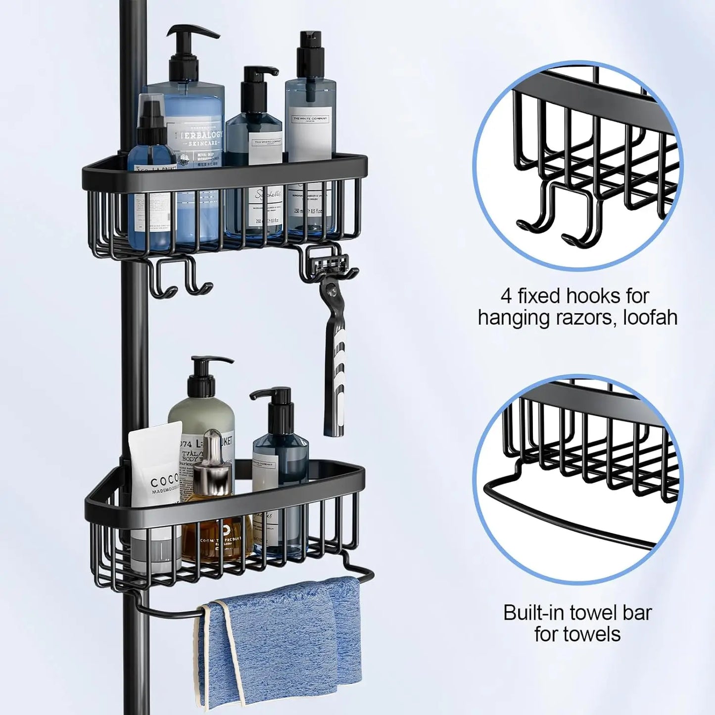 Adjustable 4 Tier Corner Shower Caddy Tension Pole Rustproof Organizer