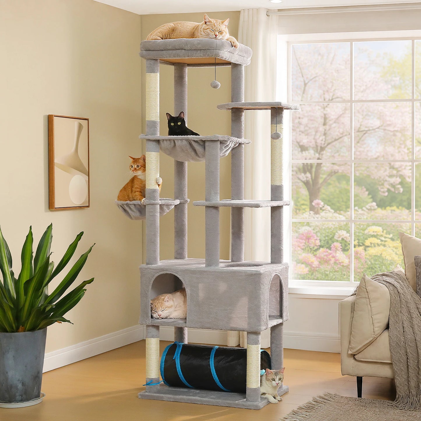 PAWZ Road Tall Cat Tree With Large Condo And Sisal Scratching Posts