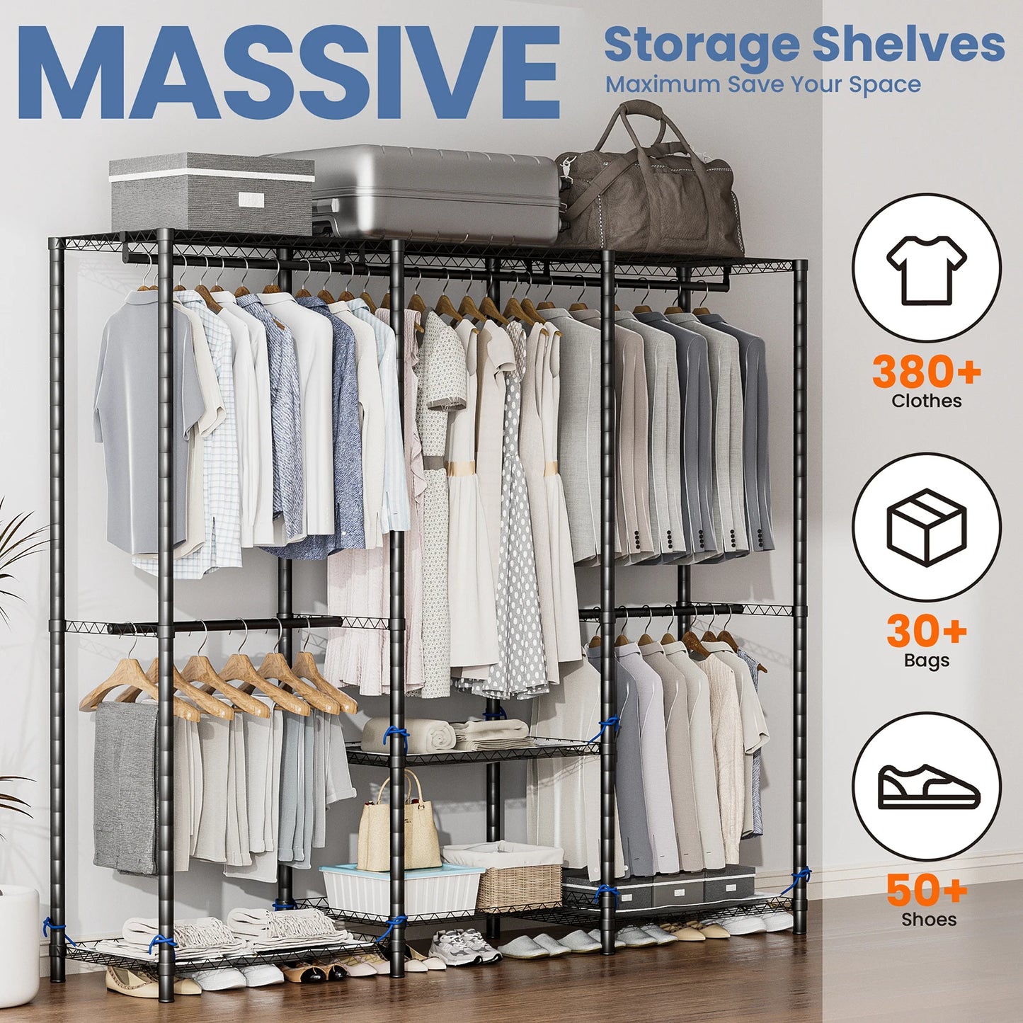 Portable Metal Clothes Rack Storage Organizer Wardrobe Freestanding Heavy Duty