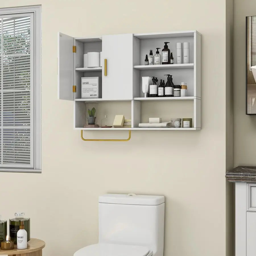 Over Toilet Wall Mounted Medicine Cabinet With 2 Doors And 4 Shelves