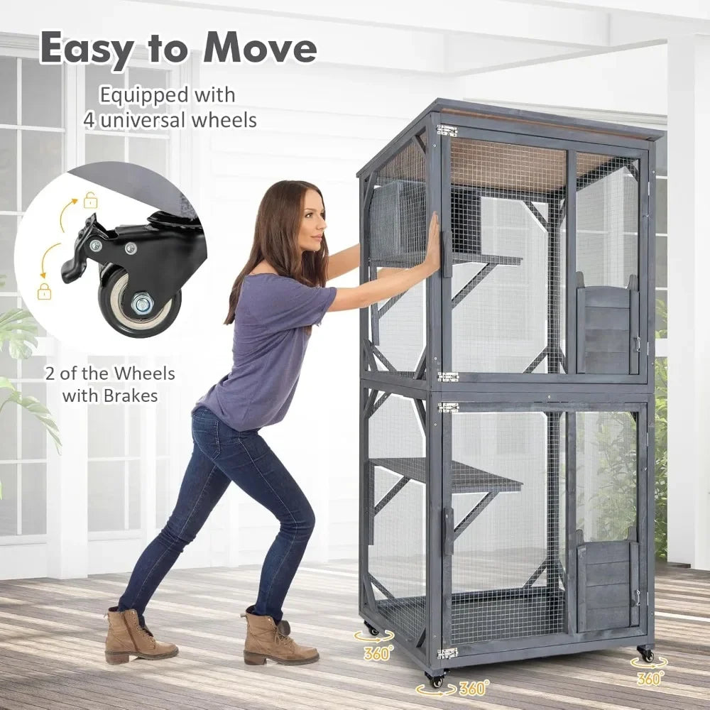 Catio Outdoor Cat Enclosure On Wheels Resting Box Platforms